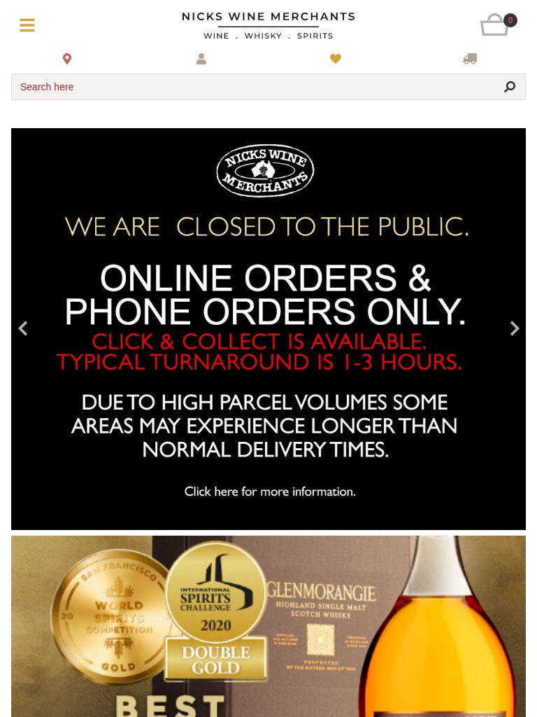 Nicks Wine Merchants website shown on tablet
