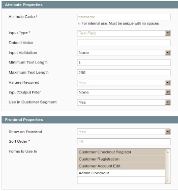 Screenshot of the customer attribute edit interface