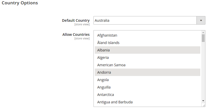 Magento 2 Countries Options