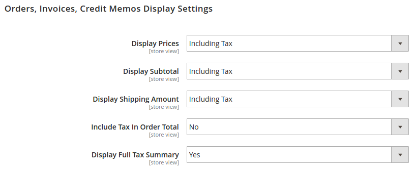 Magento 2 Tax Orders Display Options